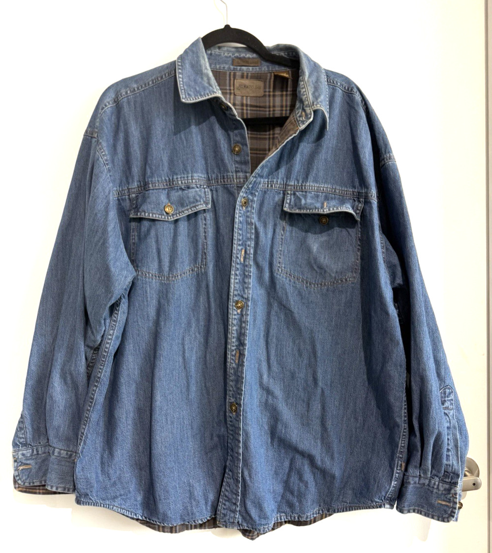 Vtg St Johns Bay Mens XL Flannel Lined Denim Shirt Barn Chore Button Up Size-XL